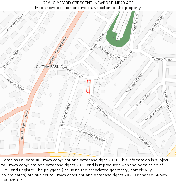 21A, CLYFFARD CRESCENT, NEWPORT, NP20 4GF: Location map and indicative extent of plot
