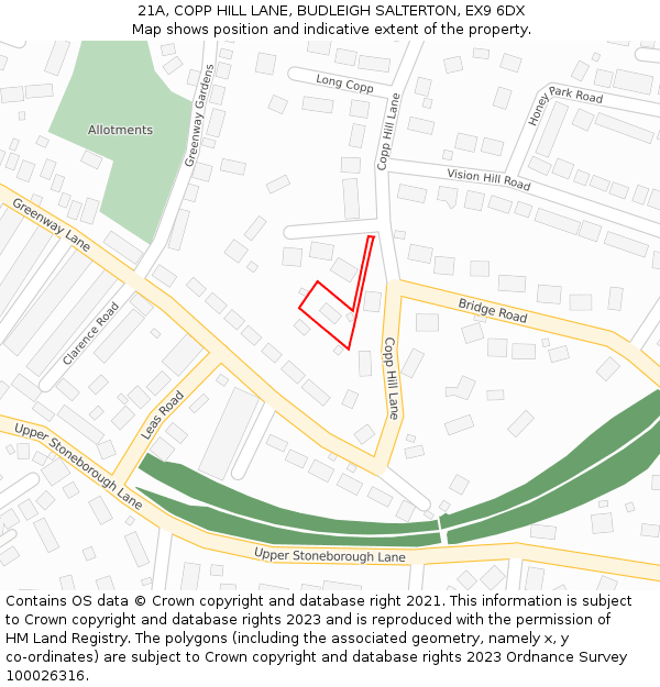 21A, COPP HILL LANE, BUDLEIGH SALTERTON, EX9 6DX: Location map and indicative extent of plot