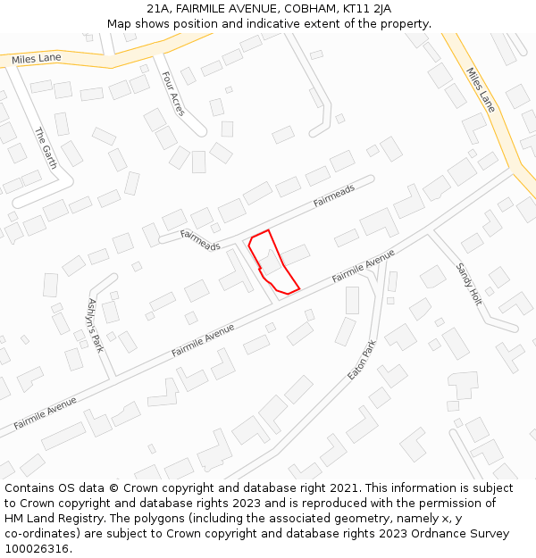21A, FAIRMILE AVENUE, COBHAM, KT11 2JA: Location map and indicative extent of plot