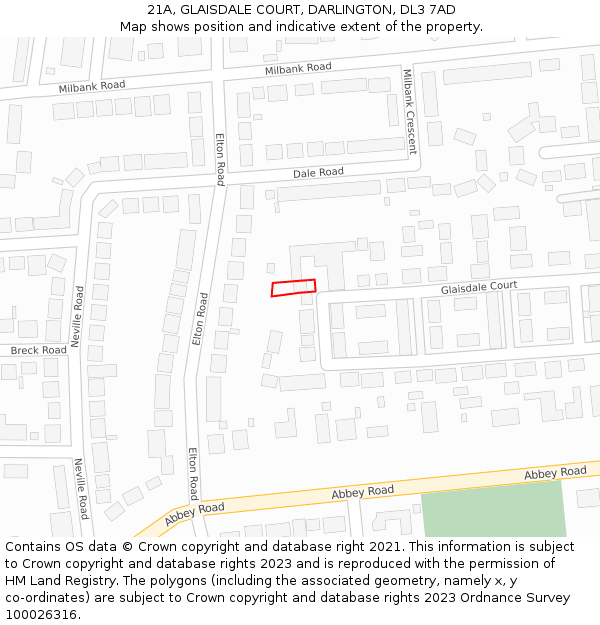 21A, GLAISDALE COURT, DARLINGTON, DL3 7AD: Location map and indicative extent of plot