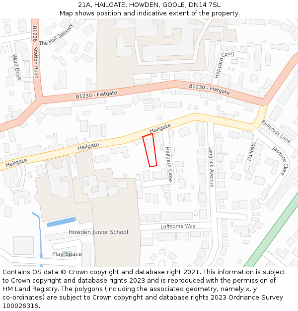 21A, HAILGATE, HOWDEN, GOOLE, DN14 7SL: Location map and indicative extent of plot