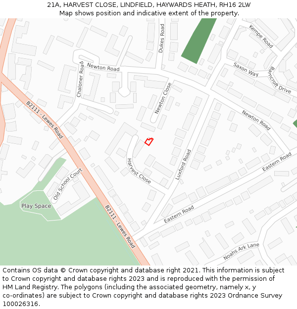 21A, HARVEST CLOSE, LINDFIELD, HAYWARDS HEATH, RH16 2LW: Location map and indicative extent of plot