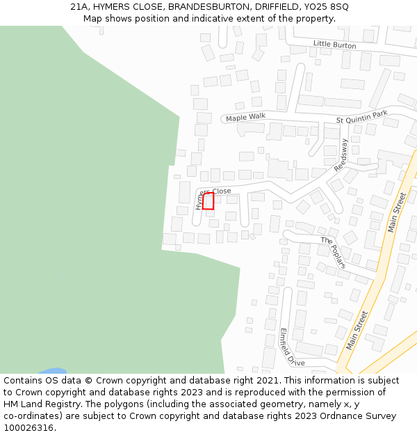 21A, HYMERS CLOSE, BRANDESBURTON, DRIFFIELD, YO25 8SQ: Location map and indicative extent of plot