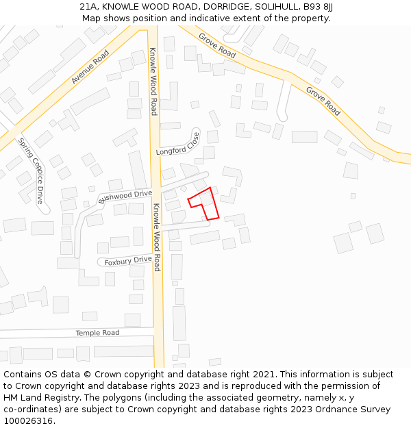 21A, KNOWLE WOOD ROAD, DORRIDGE, SOLIHULL, B93 8JJ: Location map and indicative extent of plot