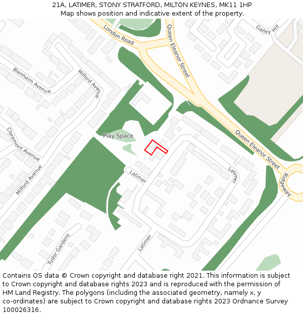 21A, LATIMER, STONY STRATFORD, MILTON KEYNES, MK11 1HP: Location map and indicative extent of plot