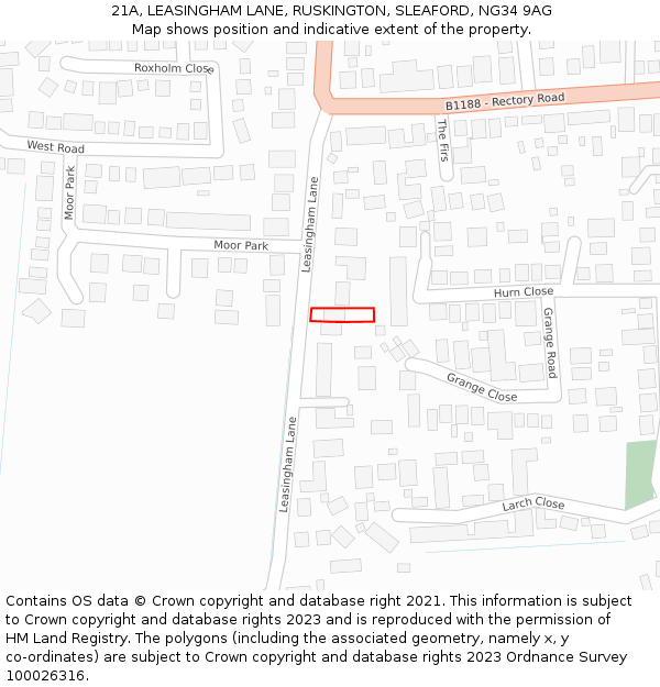 21A, LEASINGHAM LANE, RUSKINGTON, SLEAFORD, NG34 9AG: Location map and indicative extent of plot