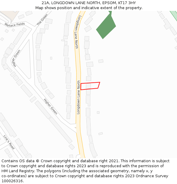 21A, LONGDOWN LANE NORTH, EPSOM, KT17 3HY: Location map and indicative extent of plot