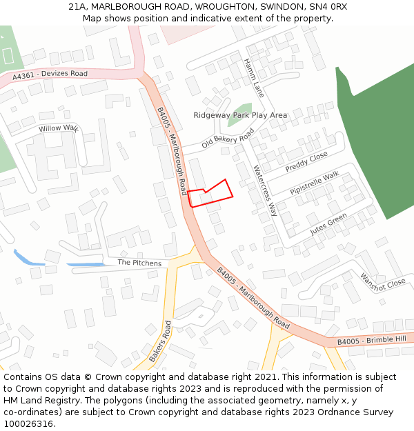 21A, MARLBOROUGH ROAD, WROUGHTON, SWINDON, SN4 0RX: Location map and indicative extent of plot