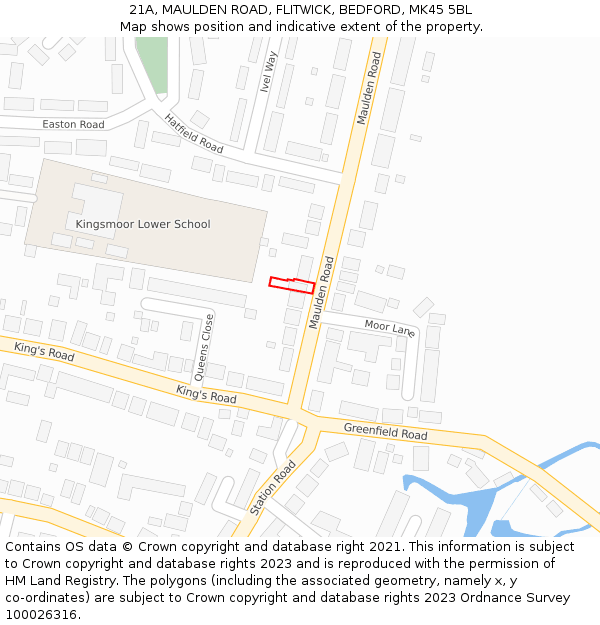 21A, MAULDEN ROAD, FLITWICK, BEDFORD, MK45 5BL: Location map and indicative extent of plot