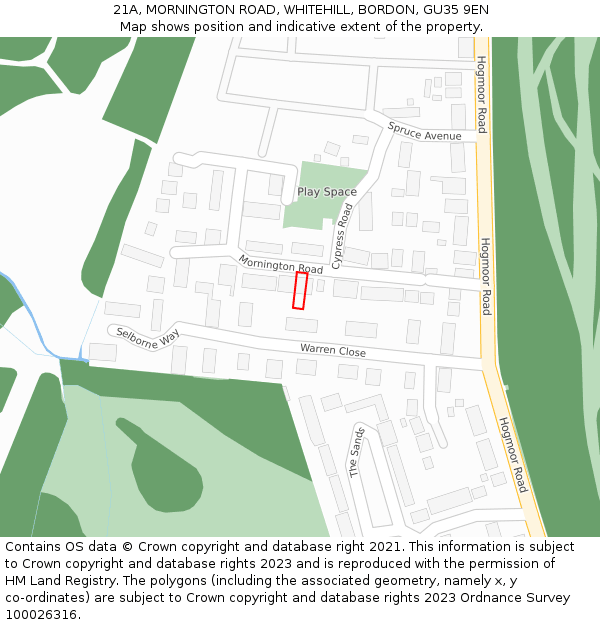 21A, MORNINGTON ROAD, WHITEHILL, BORDON, GU35 9EN: Location map and indicative extent of plot
