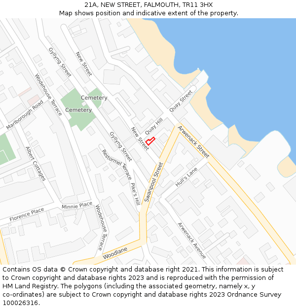 21A, NEW STREET, FALMOUTH, TR11 3HX: Location map and indicative extent of plot