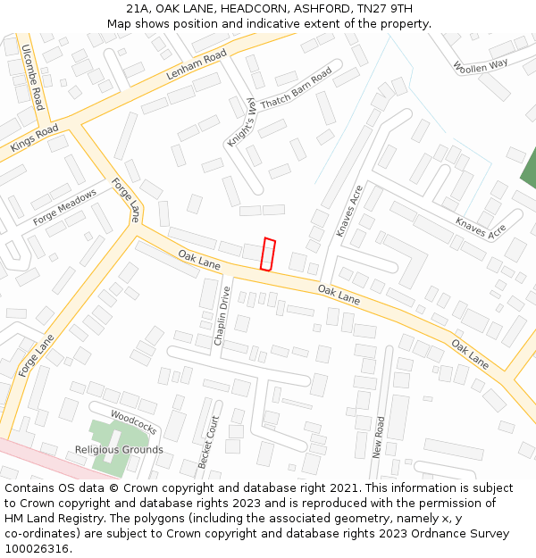 21A, OAK LANE, HEADCORN, ASHFORD, TN27 9TH: Location map and indicative extent of plot