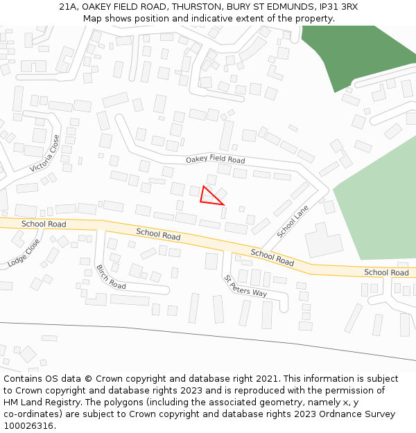 21A, OAKEY FIELD ROAD, THURSTON, BURY ST EDMUNDS, IP31 3RX: Location map and indicative extent of plot