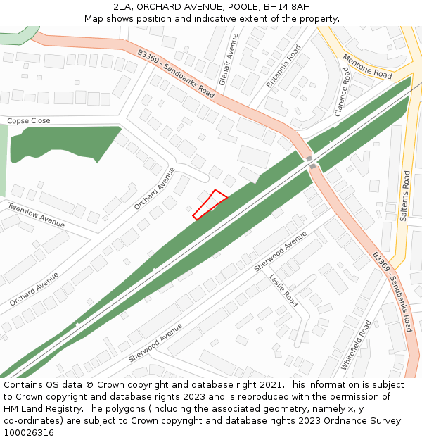 21A, ORCHARD AVENUE, POOLE, BH14 8AH: Location map and indicative extent of plot