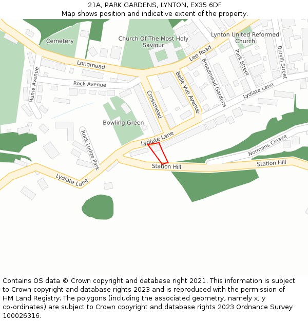 21A, PARK GARDENS, LYNTON, EX35 6DF: Location map and indicative extent of plot