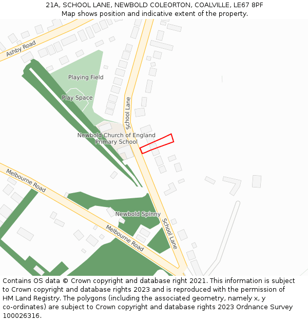 21A, SCHOOL LANE, NEWBOLD COLEORTON, COALVILLE, LE67 8PF: Location map and indicative extent of plot