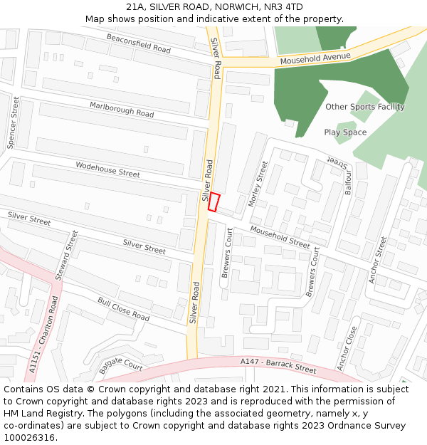 21A, SILVER ROAD, NORWICH, NR3 4TD: Location map and indicative extent of plot