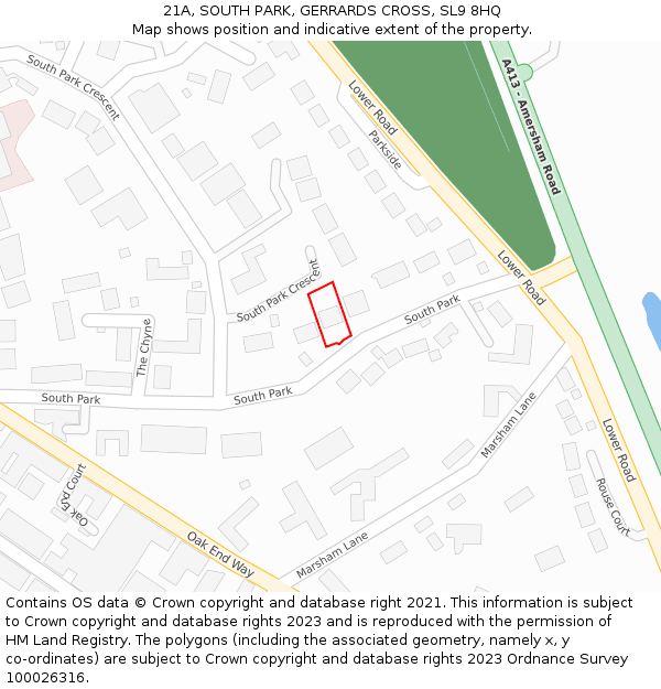 21A, SOUTH PARK, GERRARDS CROSS, SL9 8HQ: Location map and indicative extent of plot