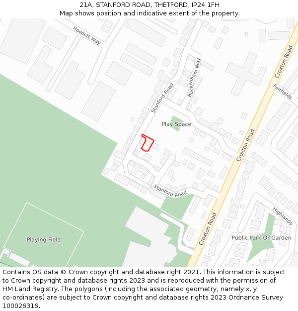 21A, STANFORD ROAD, THETFORD, IP24 1FH: Location map and indicative extent of plot