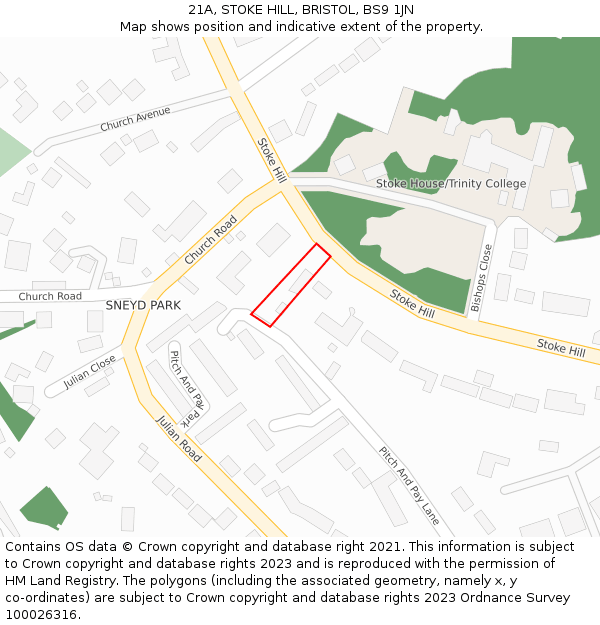 21A, STOKE HILL, BRISTOL, BS9 1JN: Location map and indicative extent of plot