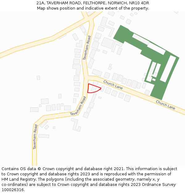 21A, TAVERHAM ROAD, FELTHORPE, NORWICH, NR10 4DR: Location map and indicative extent of plot