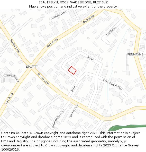 21A, TRELYN, ROCK, WADEBRIDGE, PL27 6LZ: Location map and indicative extent of plot