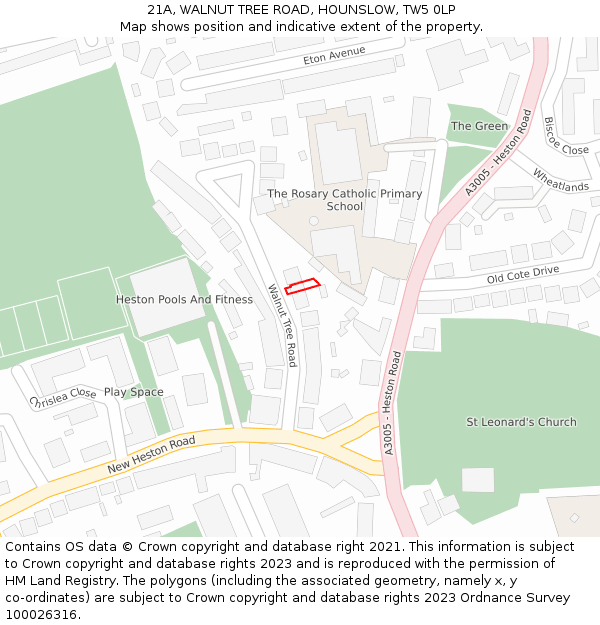 21A, WALNUT TREE ROAD, HOUNSLOW, TW5 0LP: Location map and indicative extent of plot