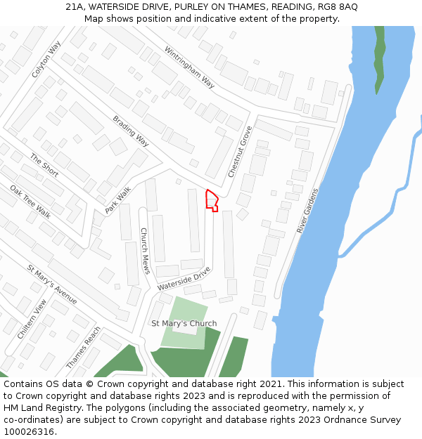 21A, WATERSIDE DRIVE, PURLEY ON THAMES, READING, RG8 8AQ: Location map and indicative extent of plot