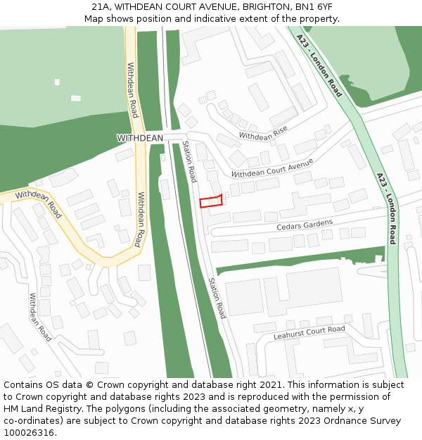 21A, WITHDEAN COURT AVENUE, BRIGHTON, BN1 6YF: Location map and indicative extent of plot