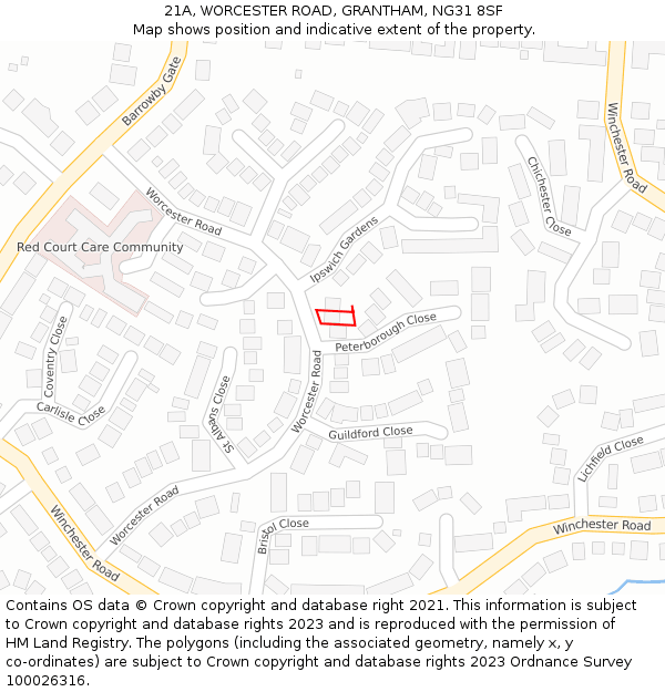 21A, WORCESTER ROAD, GRANTHAM, NG31 8SF: Location map and indicative extent of plot