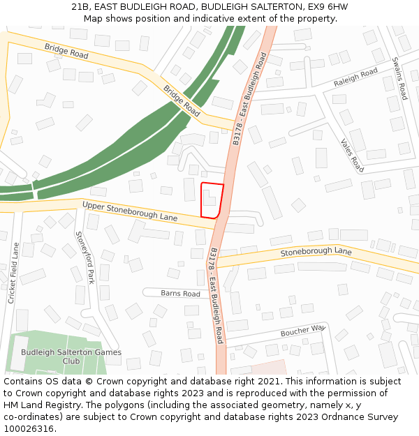 21B, EAST BUDLEIGH ROAD, BUDLEIGH SALTERTON, EX9 6HW: Location map and indicative extent of plot