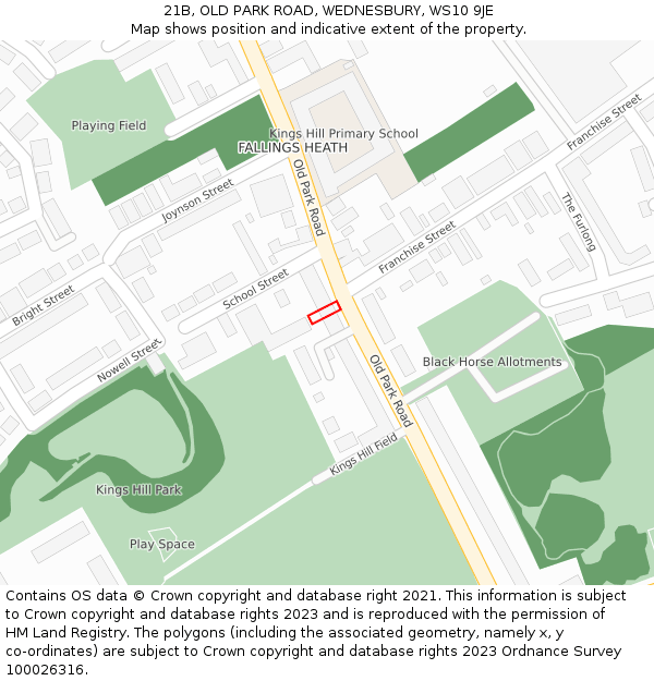 21B, OLD PARK ROAD, WEDNESBURY, WS10 9JE: Location map and indicative extent of plot