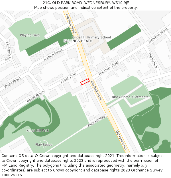 21C, OLD PARK ROAD, WEDNESBURY, WS10 9JE: Location map and indicative extent of plot