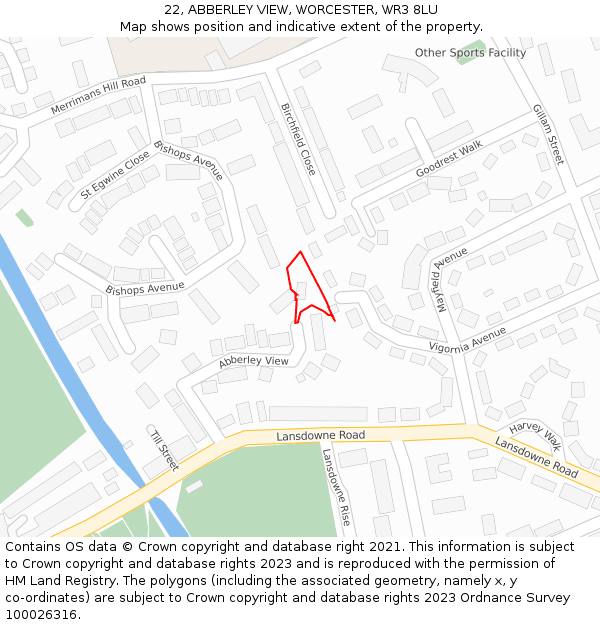 22, ABBERLEY VIEW, WORCESTER, WR3 8LU: Location map and indicative extent of plot