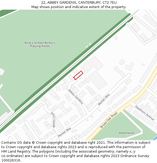 22, ABBEY GARDENS, CANTERBURY, CT2 7EU: Location map and indicative extent of plot