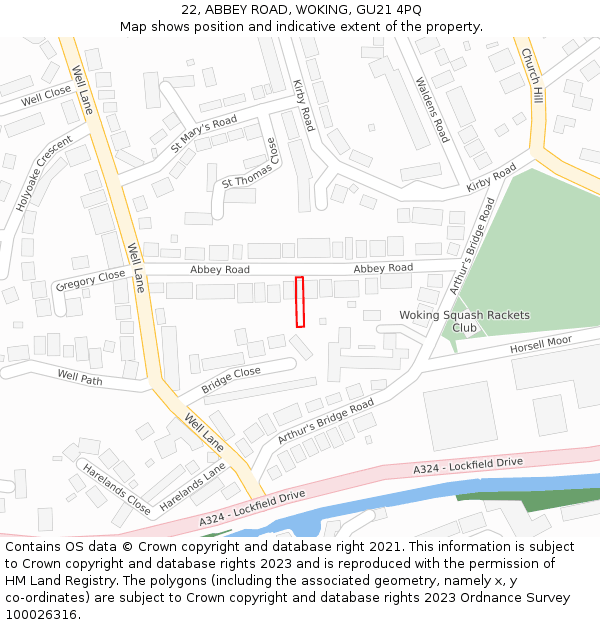 22, ABBEY ROAD, WOKING, GU21 4PQ: Location map and indicative extent of plot