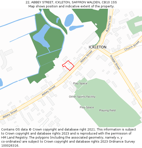 22, ABBEY STREET, ICKLETON, SAFFRON WALDEN, CB10 1SS: Location map and indicative extent of plot