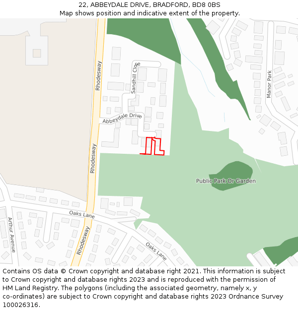 22, ABBEYDALE DRIVE, BRADFORD, BD8 0BS: Location map and indicative extent of plot