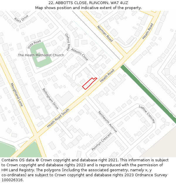 22, ABBOTTS CLOSE, RUNCORN, WA7 4UZ: Location map and indicative extent of plot