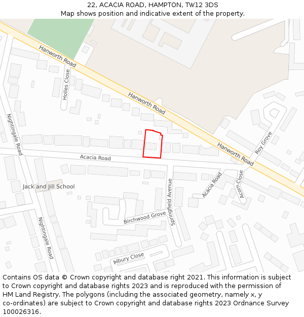 22, ACACIA ROAD, HAMPTON, TW12 3DS: Location map and indicative extent of plot