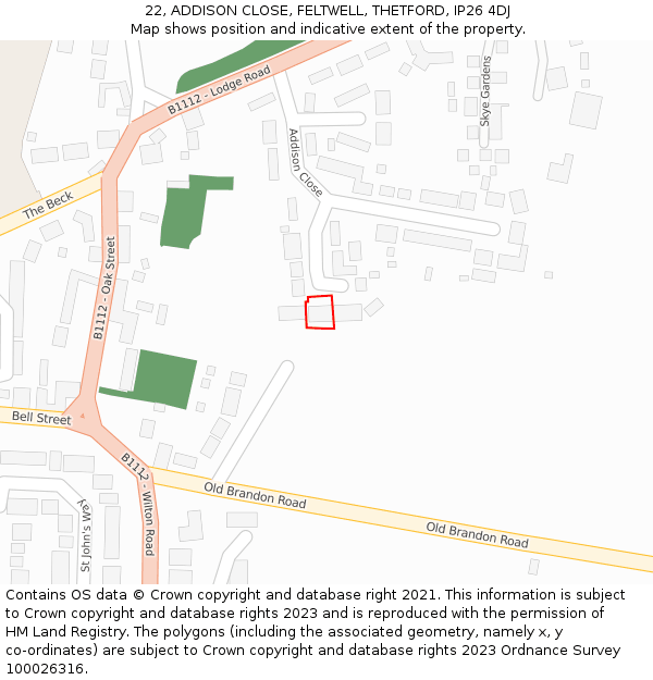 22, ADDISON CLOSE, FELTWELL, THETFORD, IP26 4DJ: Location map and indicative extent of plot