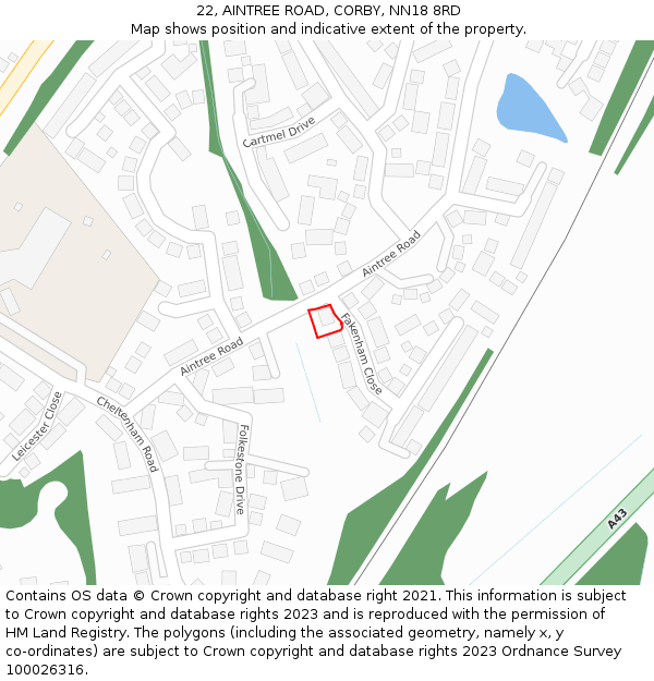 22, AINTREE ROAD, CORBY, NN18 8RD: Location map and indicative extent of plot