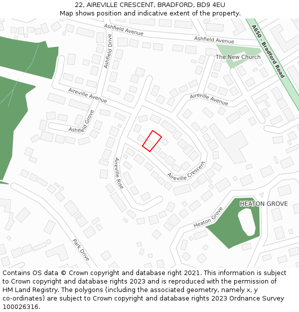 22, AIREVILLE CRESCENT, BRADFORD, BD9 4EU: Location map and indicative extent of plot