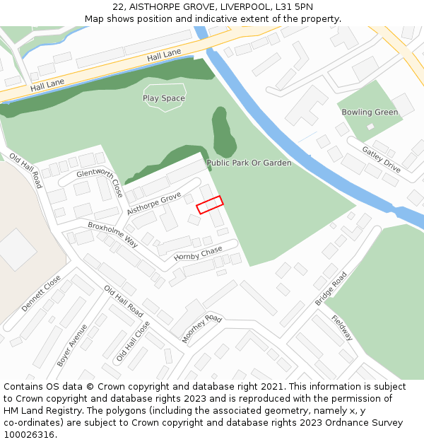 22, AISTHORPE GROVE, LIVERPOOL, L31 5PN: Location map and indicative extent of plot