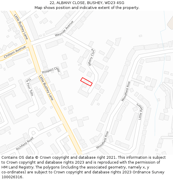 22, ALBANY CLOSE, BUSHEY, WD23 4SG: Location map and indicative extent of plot