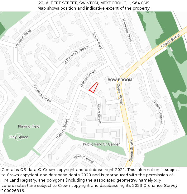 22, ALBERT STREET, SWINTON, MEXBOROUGH, S64 8NS: Location map and indicative extent of plot