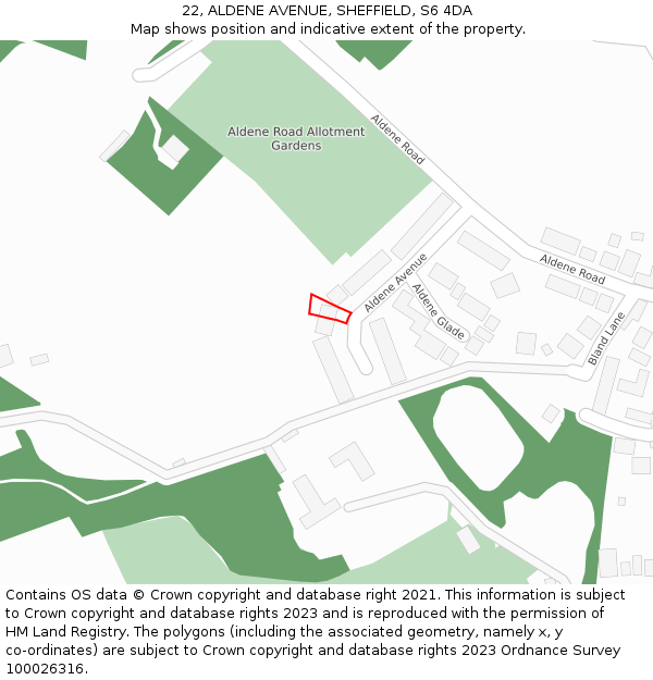 22, ALDENE AVENUE, SHEFFIELD, S6 4DA: Location map and indicative extent of plot