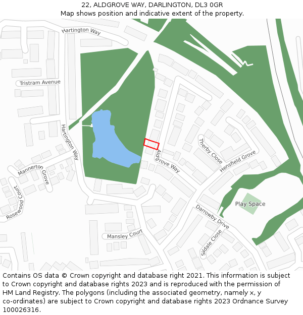 22, ALDGROVE WAY, DARLINGTON, DL3 0GR: Location map and indicative extent of plot