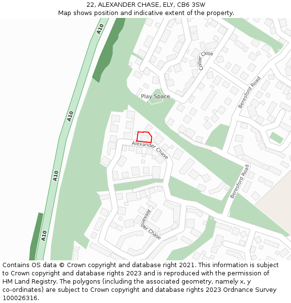 22, ALEXANDER CHASE, ELY, CB6 3SW: Location map and indicative extent of plot