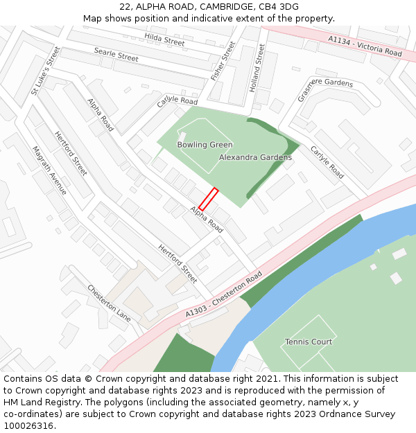 22, ALPHA ROAD, CAMBRIDGE, CB4 3DG: Location map and indicative extent of plot